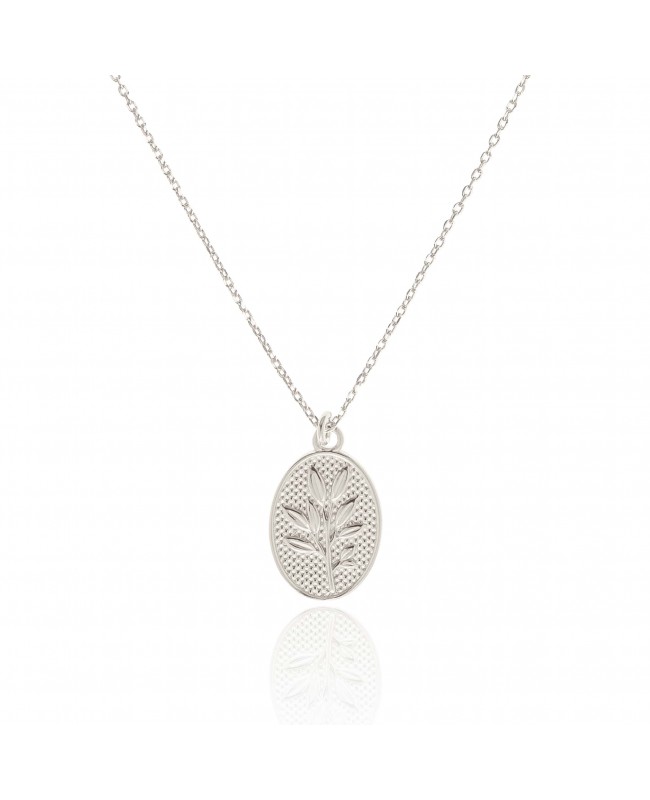Colier din argint cu medalion cu o frunze