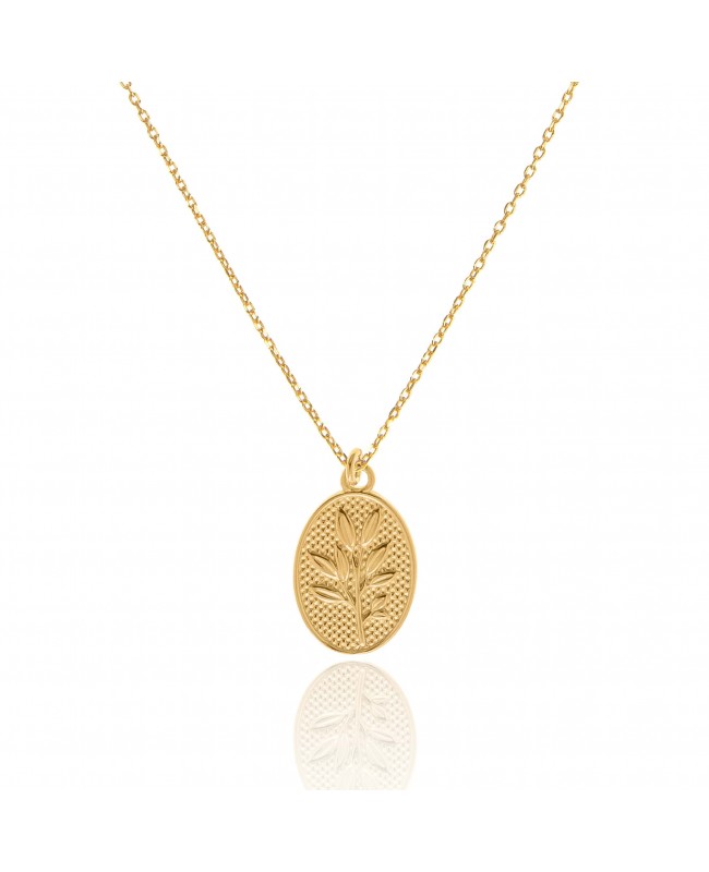 Colier din argint placat cu aur cu medalion cu o frunze