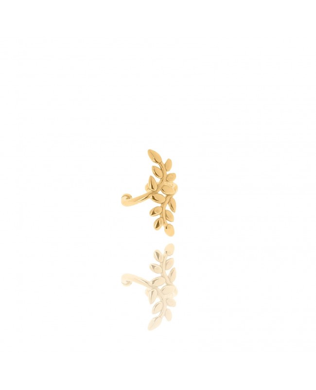 Ear cuff decorativ din argint placat cu aur cu frunze